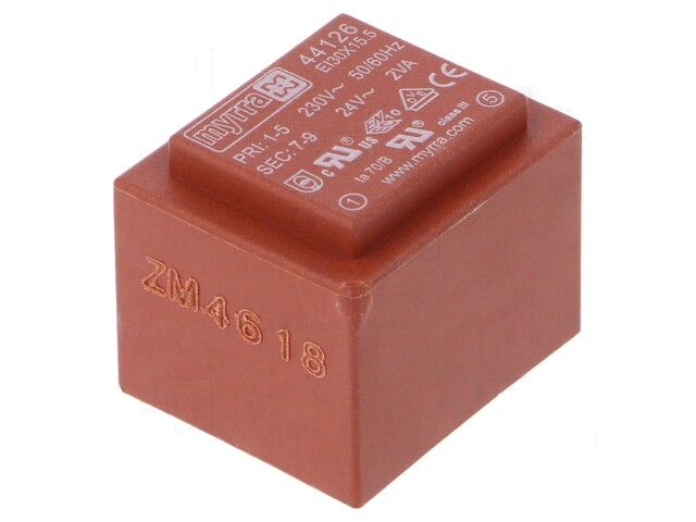 Transformator: ingegoten; 2VA; 230VAC; 24V; 83mA; PCB Transformator: ingegoten; 2VA; 230VAC; 24V; 83mA; PCB